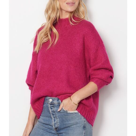 Pistola XS Fuchsia Pink Carlen Mock Neck Sweater Fuzzy Rib Trim Plush Oversized - Picture 10 of 11